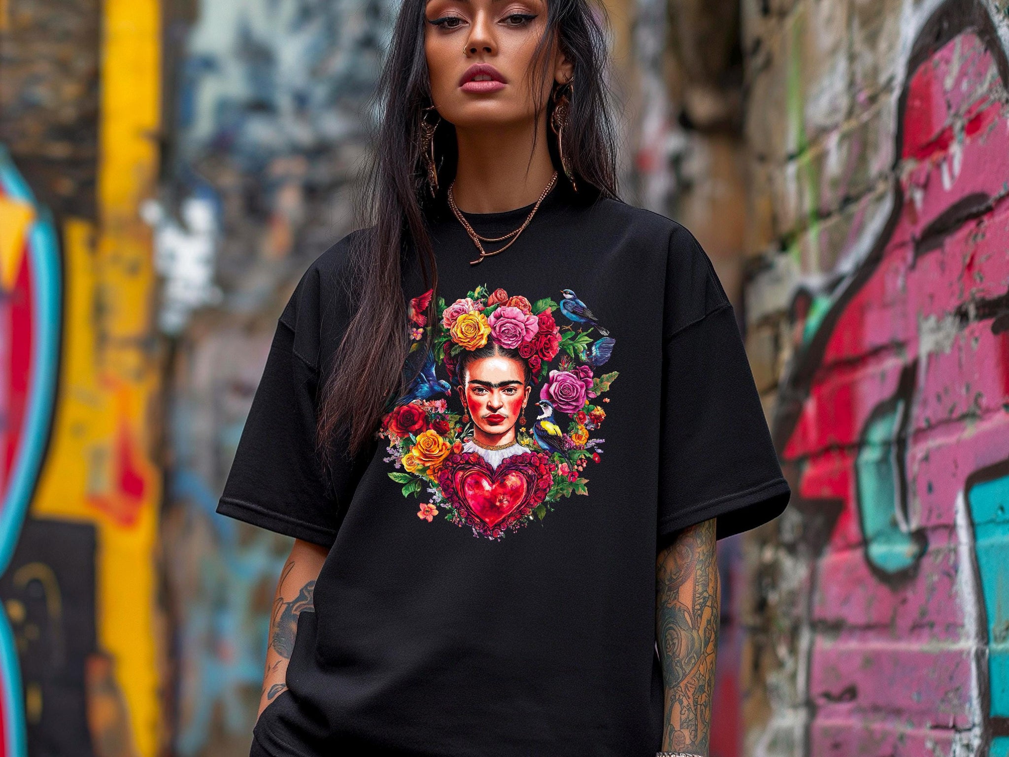 Valentine T-Shirt | Frida Kahlo Art Tee | Unique Gift for Her | Women's Cute Love Shirt for Valentine's Day