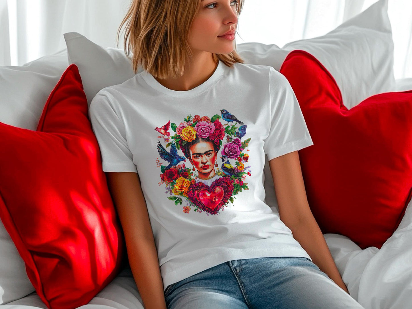 Valentine T-Shirt | Frida Kahlo Art Tee | Unique Gift for Her | Women's Cute Love Shirt for Valentine's Day