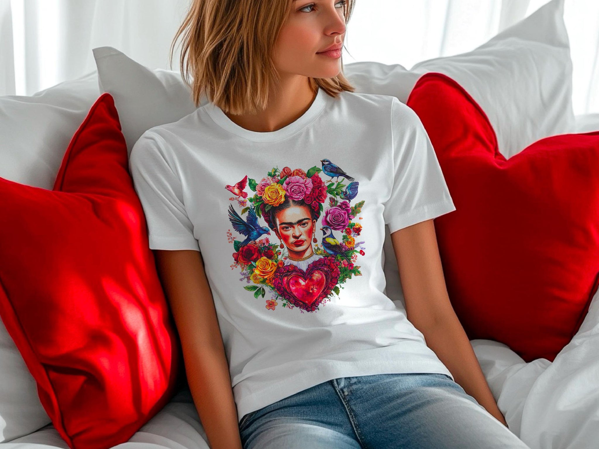 Valentine T-Shirt | Frida Kahlo Art Tee | Unique Gift for Her | Women's Cute Love Shirt for Valentine's Day