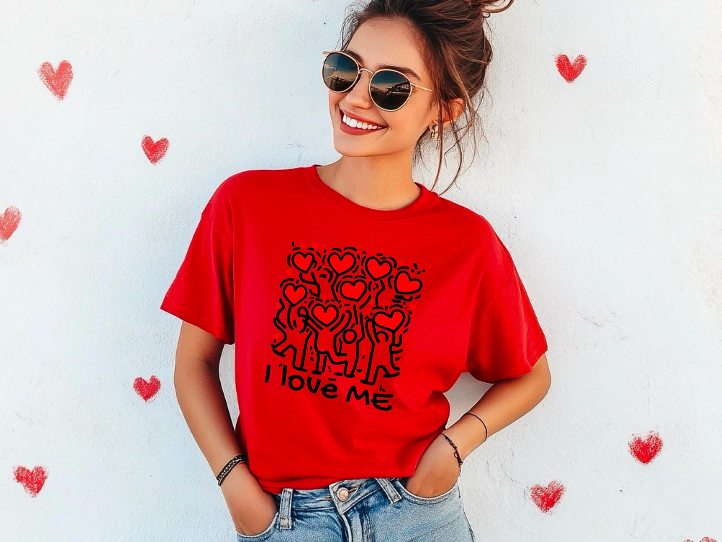 Keith Haring Clothing I Love Me | Colorful Keith Haring Print T-Shirt, Heart Art, Valentine T-Shirt, Unisex Fashion, Casual Style