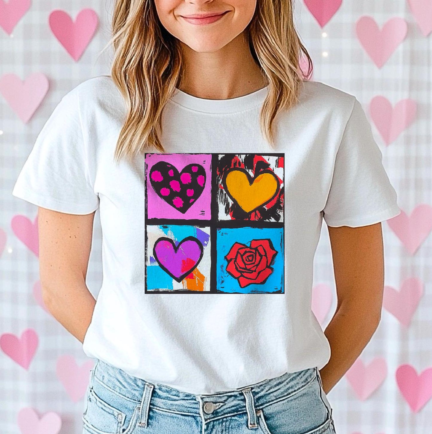 Andy Warhol Inspired Heart & Rose Pop Art Tee - Perfect Valentine Gift for Art Lovers