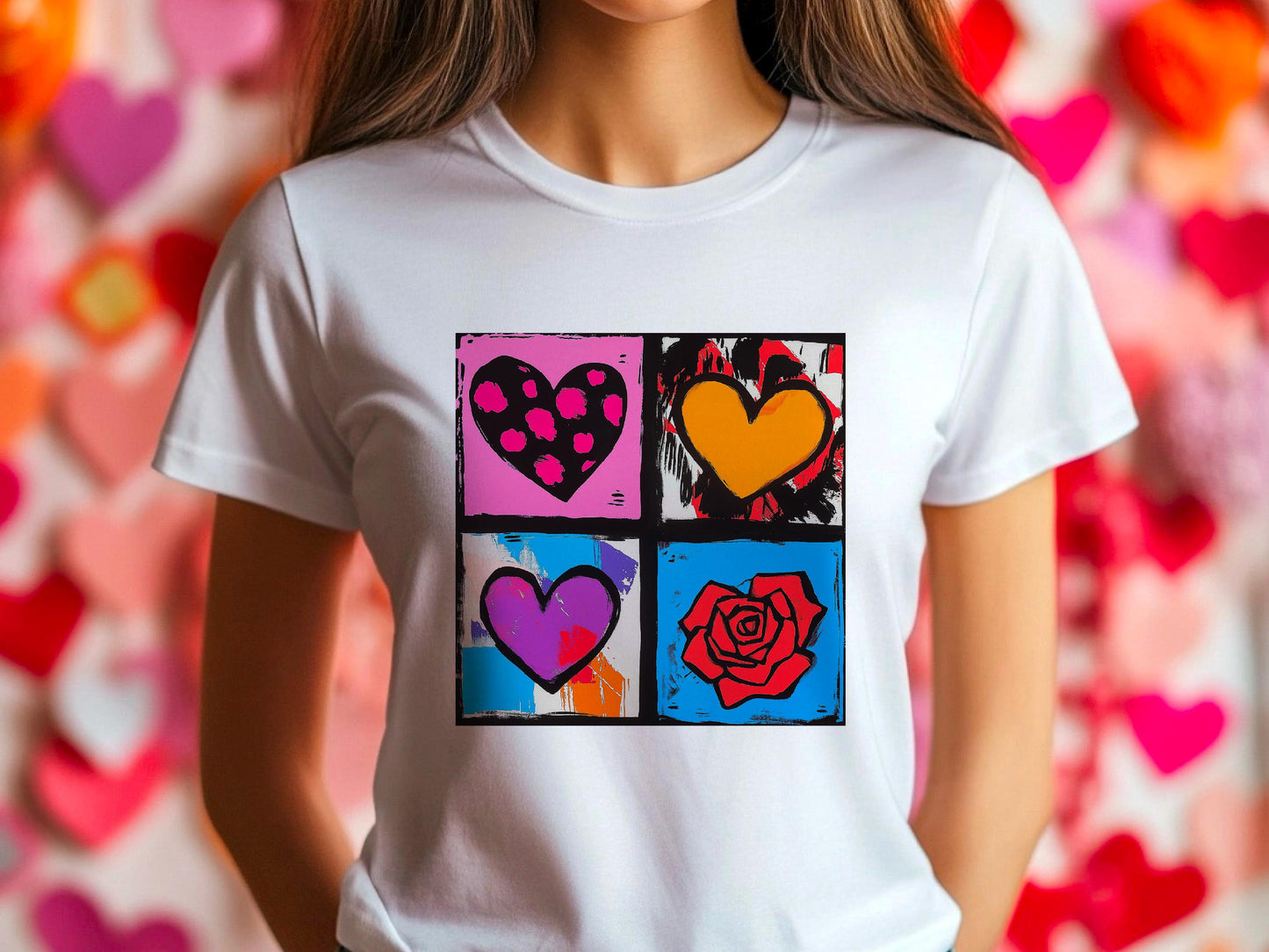 Andy Warhol Inspired Heart & Rose Pop Art Tee - Perfect Valentine Gift for Art Lovers