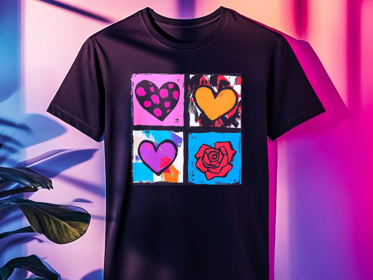 Andy Warhol Inspired Heart & Rose Pop Art Tee - Perfect Valentine Gift for Art Lovers