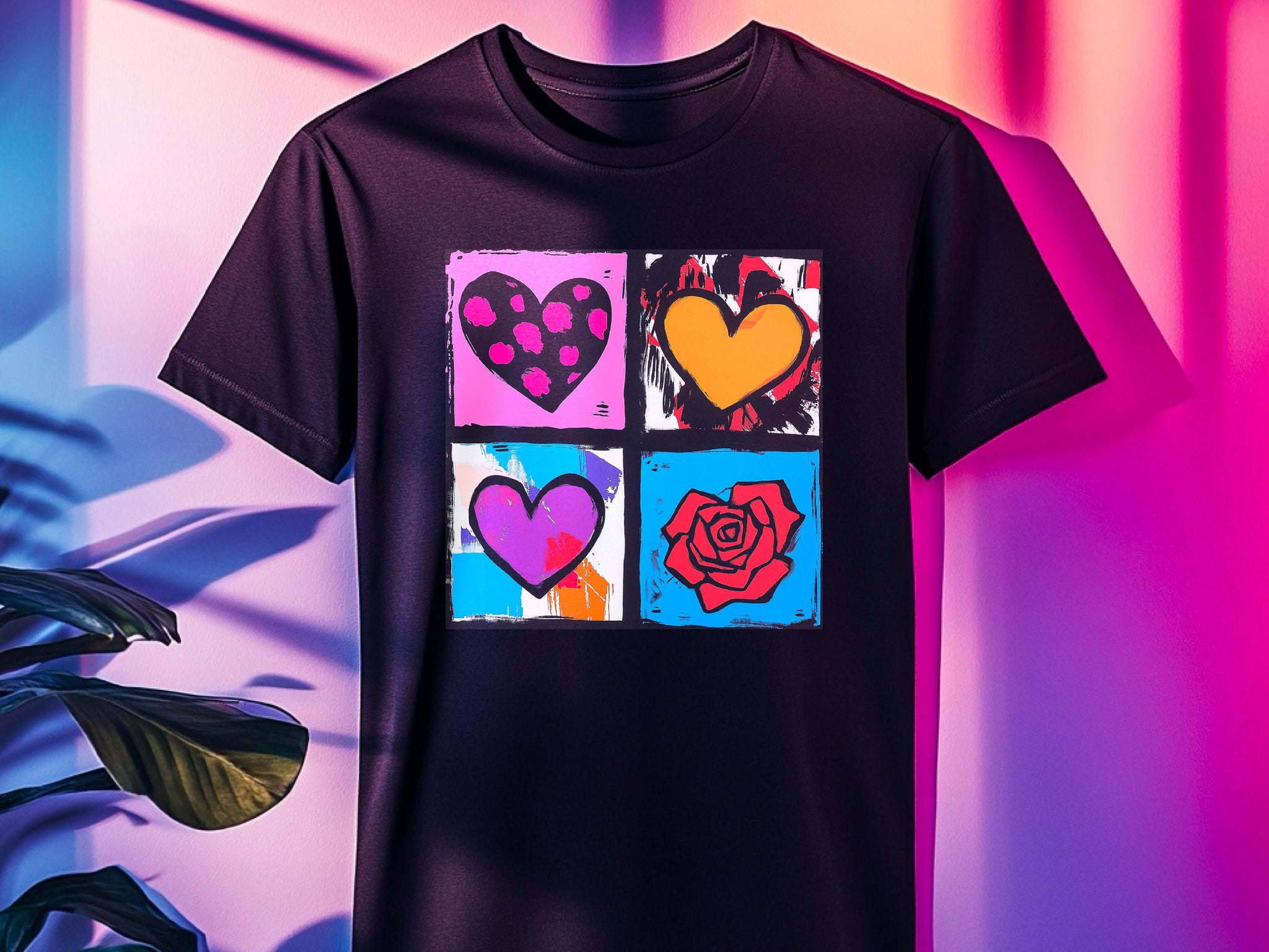 Andy Warhol Inspired Heart & Rose Pop Art Tee - Perfect Valentine Gift for Art Lovers