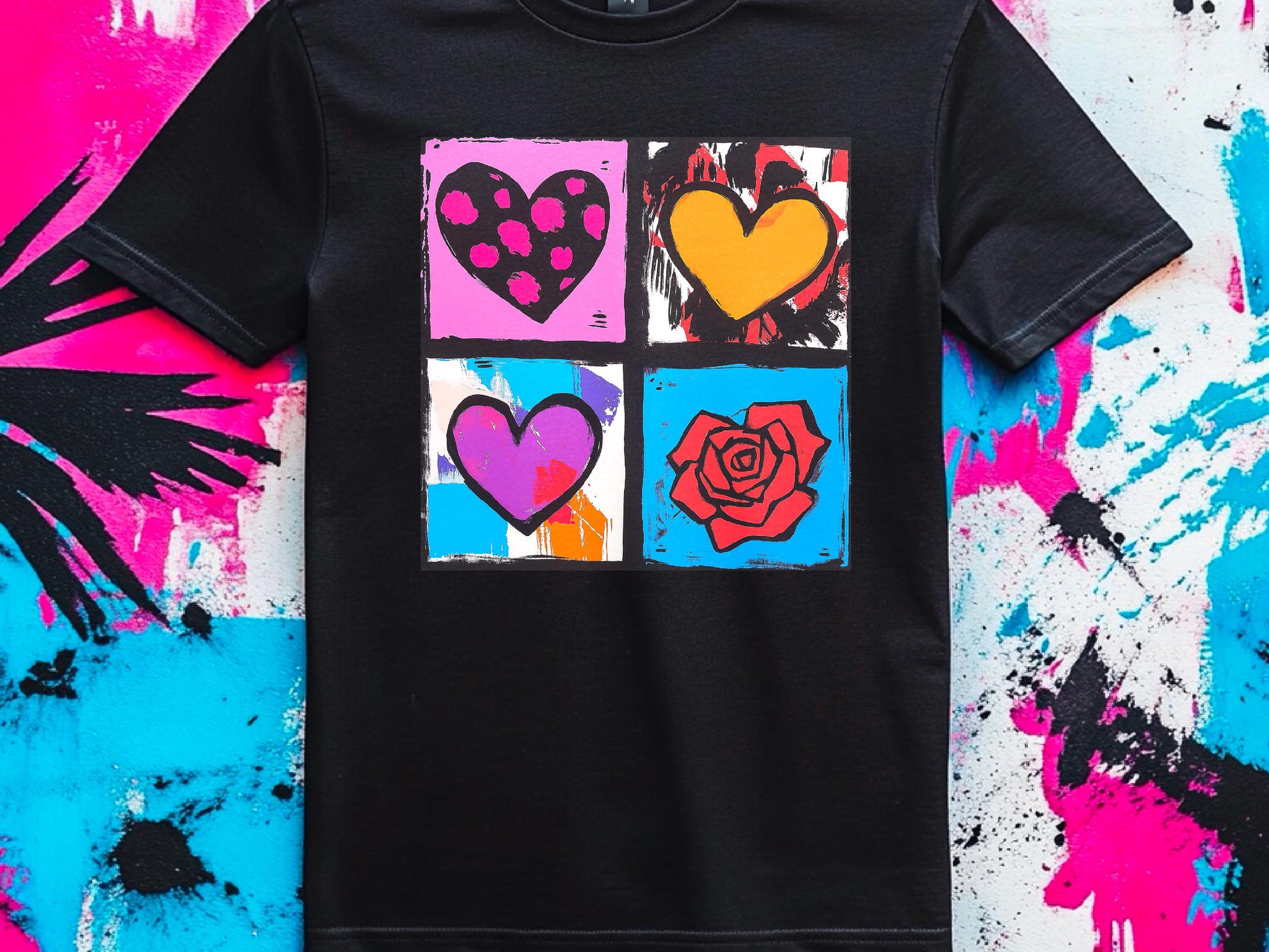 Andy Warhol Inspired Heart & Rose Pop Art Tee - Perfect Valentine Gift for Art Lovers