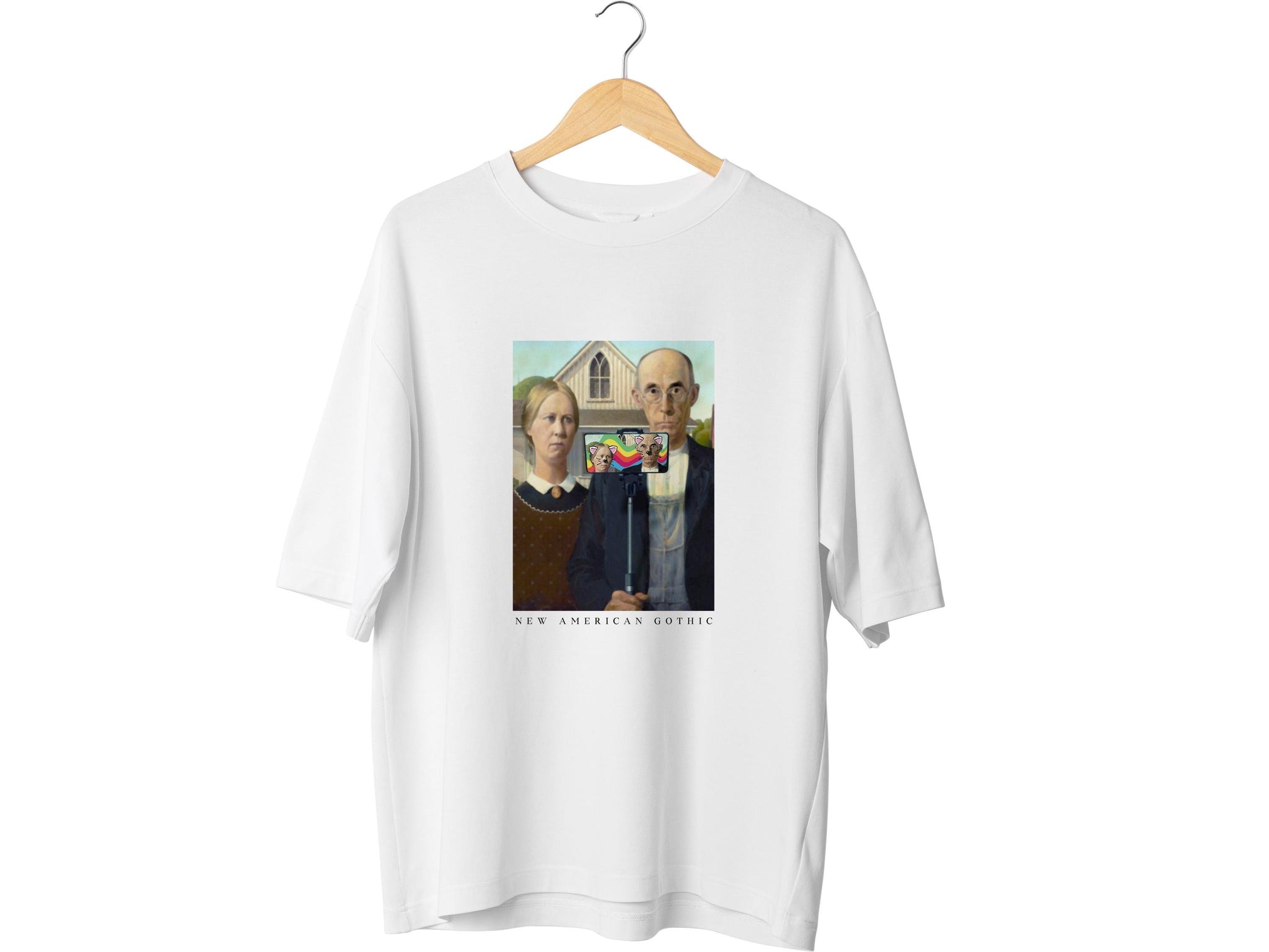 American Gothic Graphic Tee – Retro Horror Twist | Grant Wood Art Lover Gift | Gothic Shirt for Goth & Painting Fans