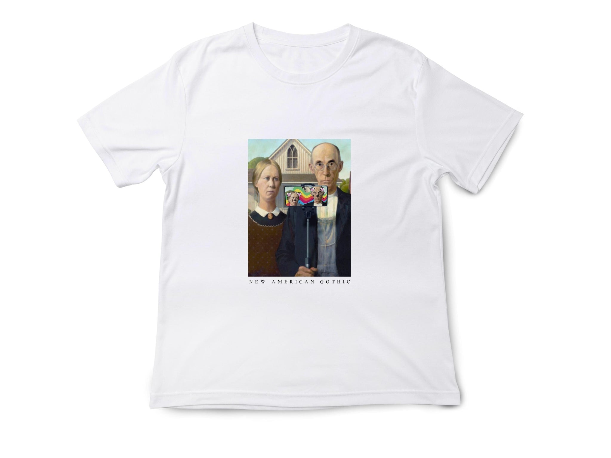 American Gothic Graphic Tee – Retro Horror Twist | Grant Wood Art Lover Gift | Gothic Shirt for Goth & Painting Fans