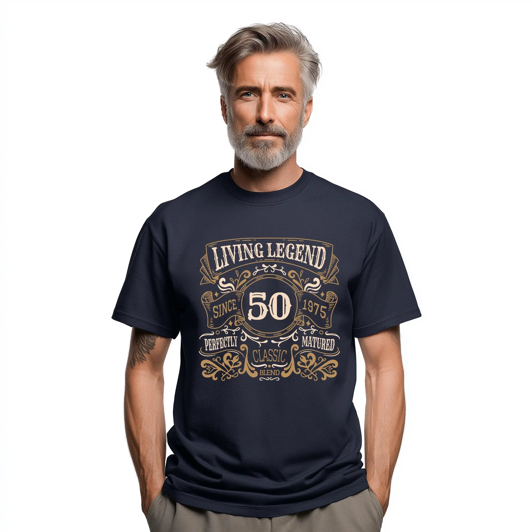 Living Legend 1975 - 50th Birthday T-Shirt, Perfectly Matured Classic Blend, Funny 50th Gift for Dad, 50th Gifts for Men, 50th T-Shirt