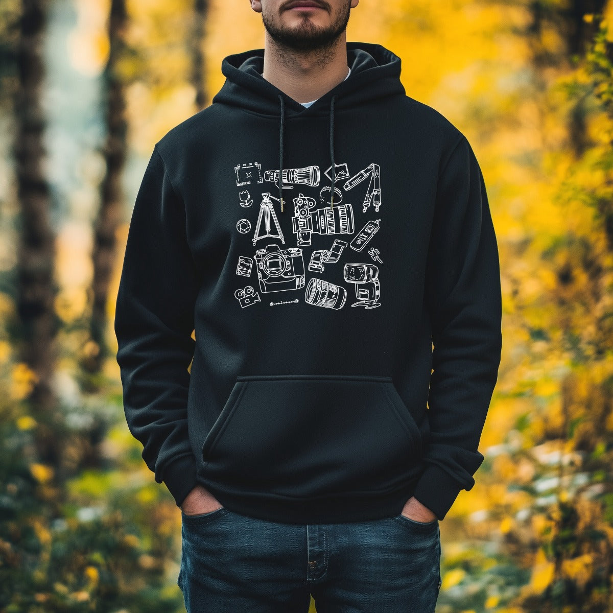 Photo Doodle Black Hoodie - Casual & Stylish Comfort