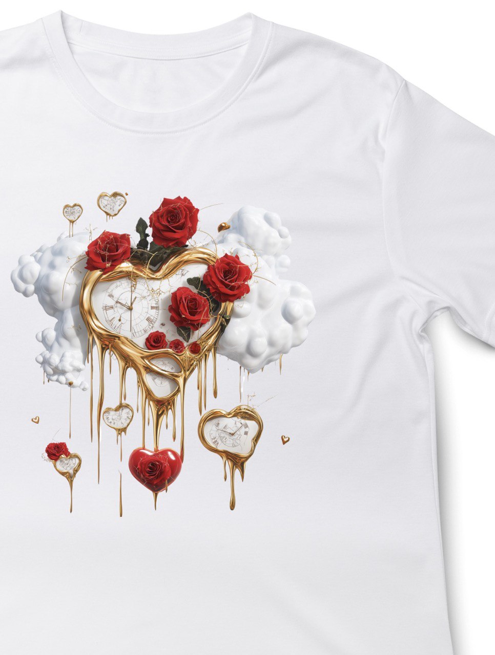 Vintage Heart T-Shirt – Dali-Inspired Art Shirt with Roses – Perfect Valentine’s Gift