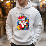 Picasso-Inspired Santa in Pieces Festive White Hoodie