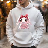 Weißer Weihnachts-Kapuzenpullover für Damen mit Hasen-Motiv „Merry Christmas“