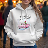 Weißer Weihnachts-Kapuzenpullover für Männer mit „Grinch fährt Schlitten“-Design