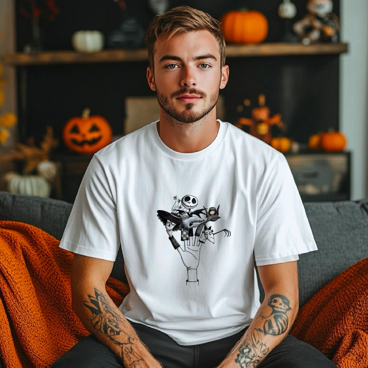 Tim Burton Finger Puppets Graphic Organic Cotton T-Shirt