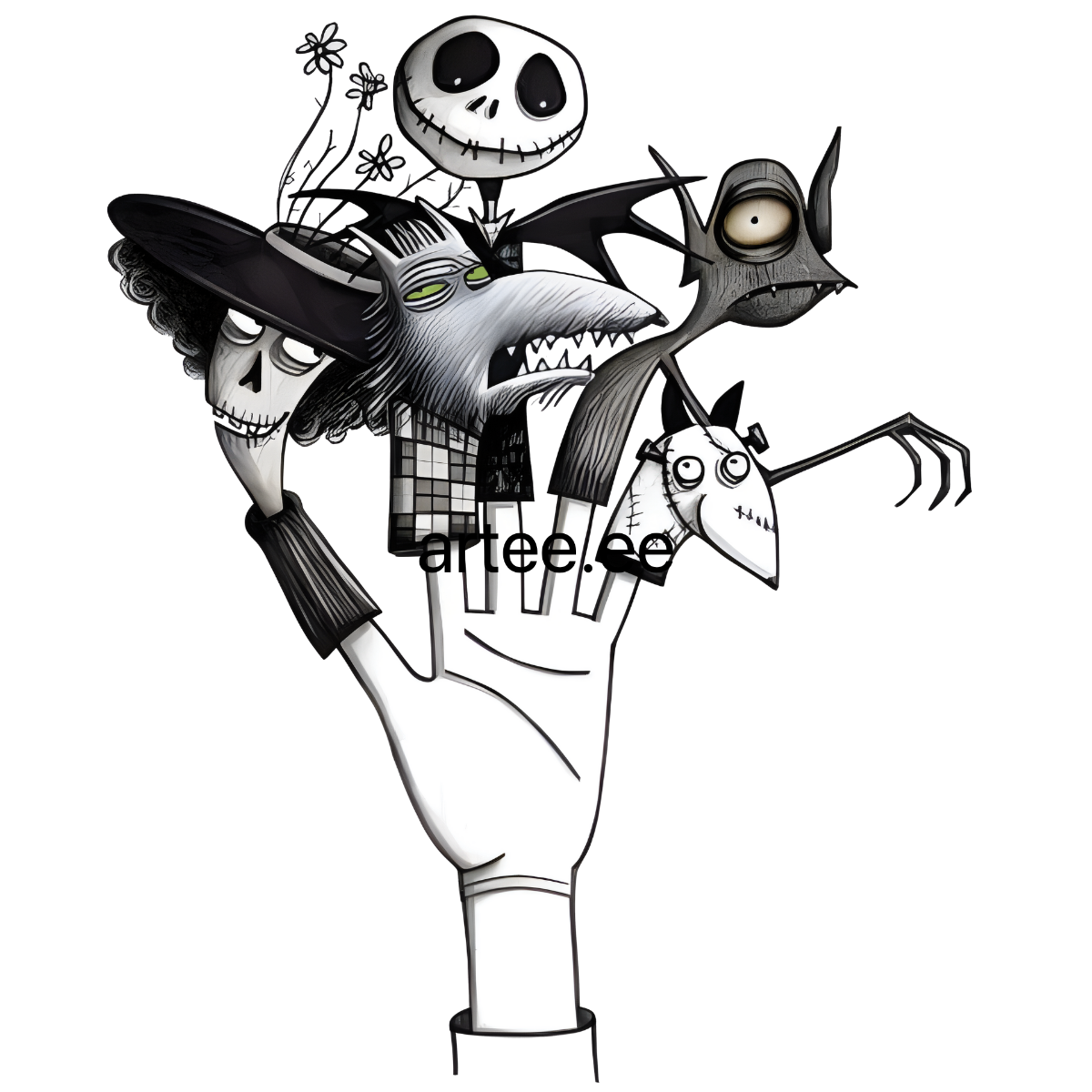 Tim Burton Finger Puppets Graphic Organic Cotton T-Shirt