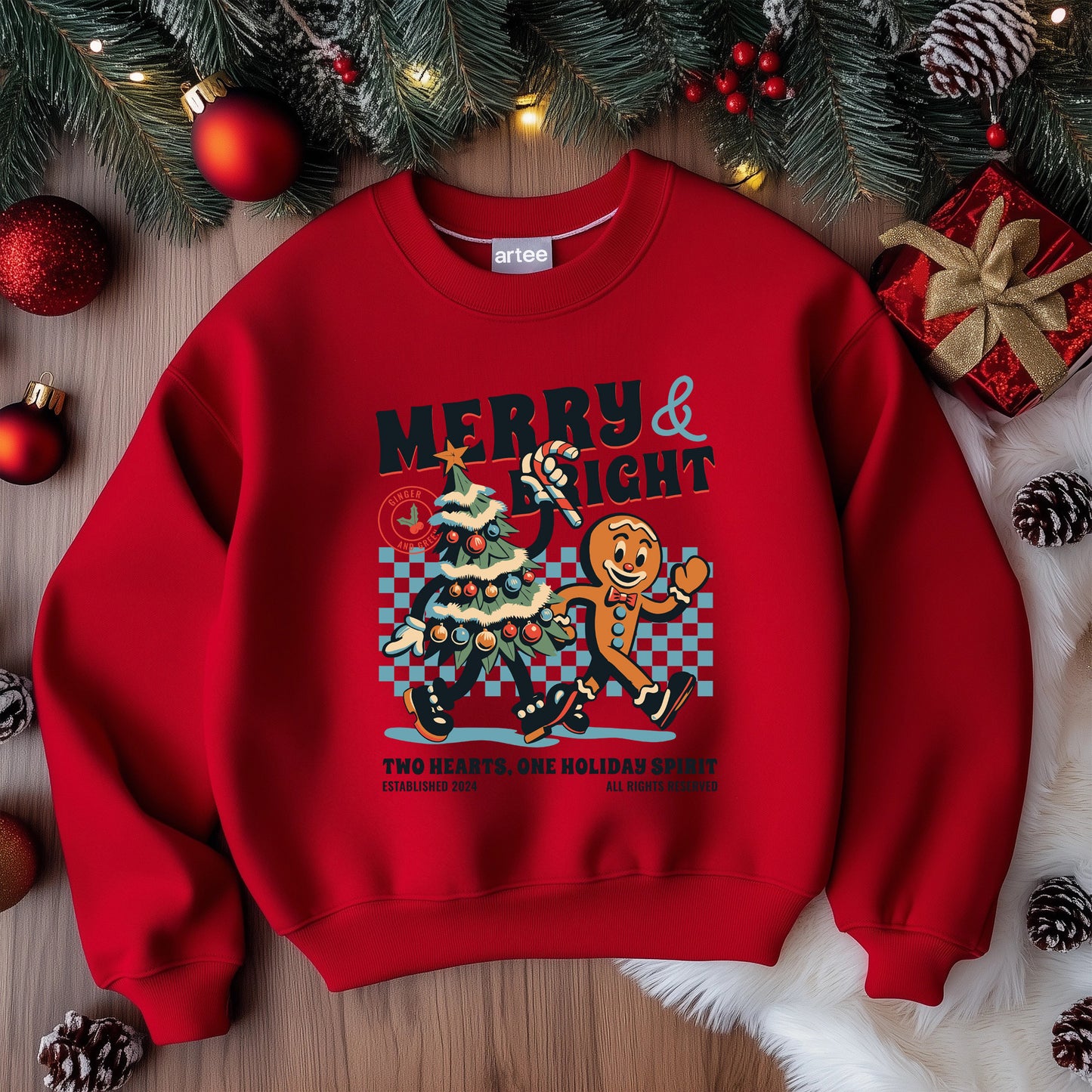 Fröhliches und leuchtend rotes Weihnachts-Sweatshirt – trendige festliche Kleidung