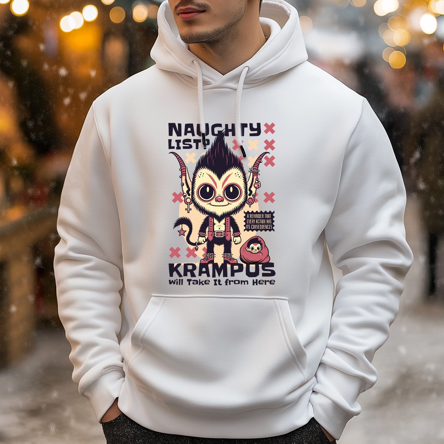 Trendy „Naughty List“ Weihnachts-Kapuzenpullover für Herren in Weiß