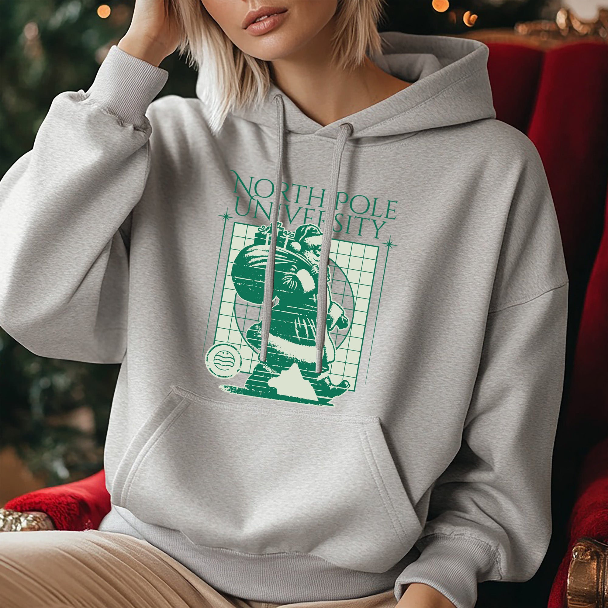 Grey Marl North Pole Christmas Hoodie