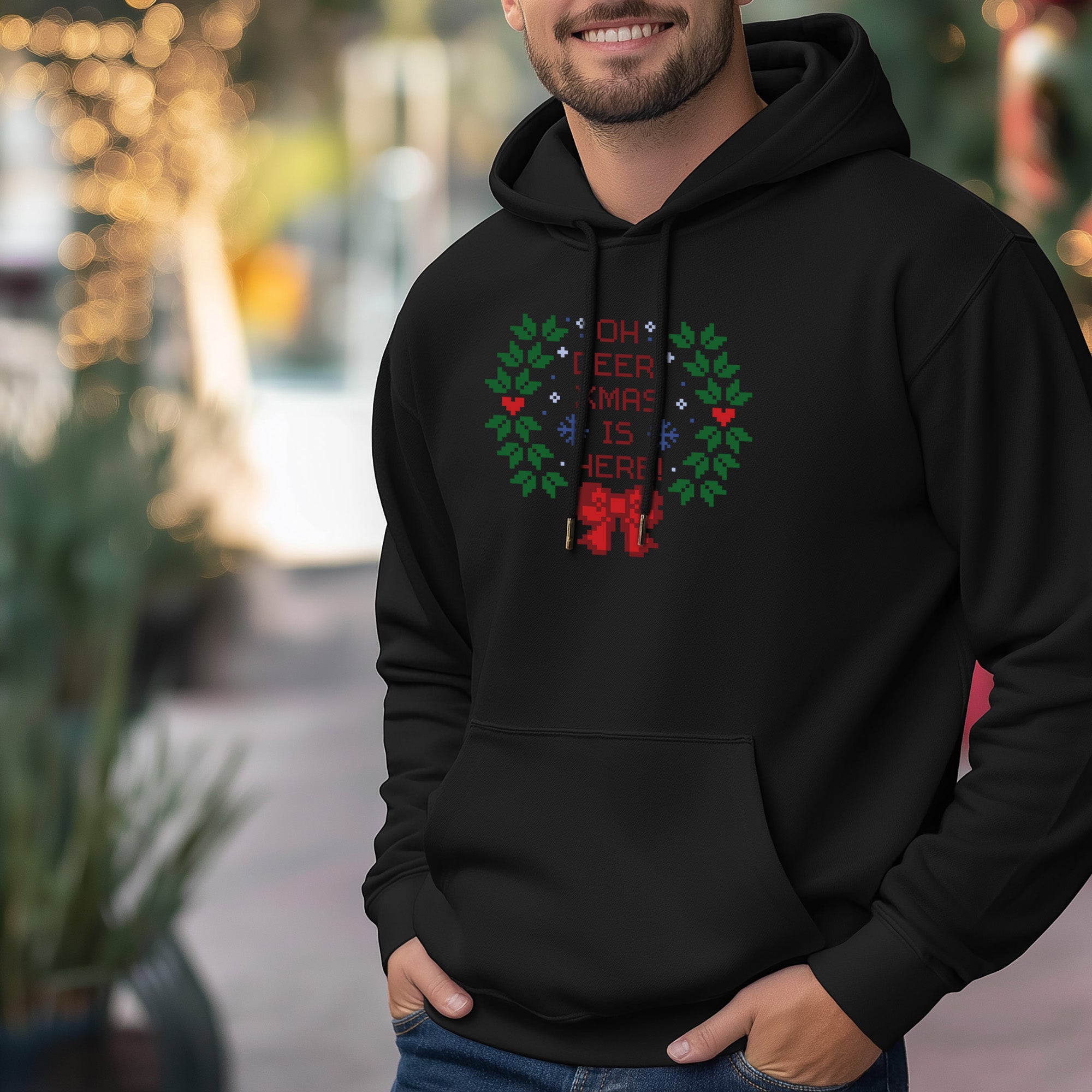 Schwarzer Oh Deer Christmas Hoodie für Herren – Trendy Saisonbekleidung