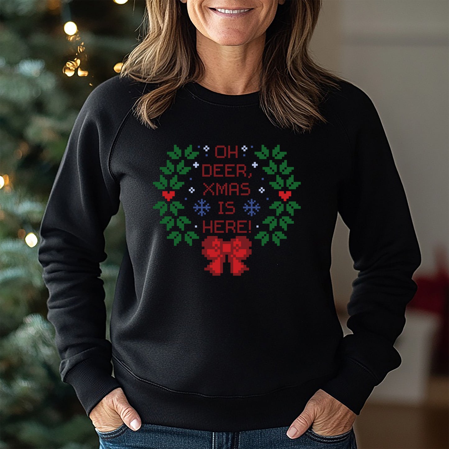 Oh Deer Schwarzes Weihnachts-Sweatshirt - Trendy Urlaubsbekleidung