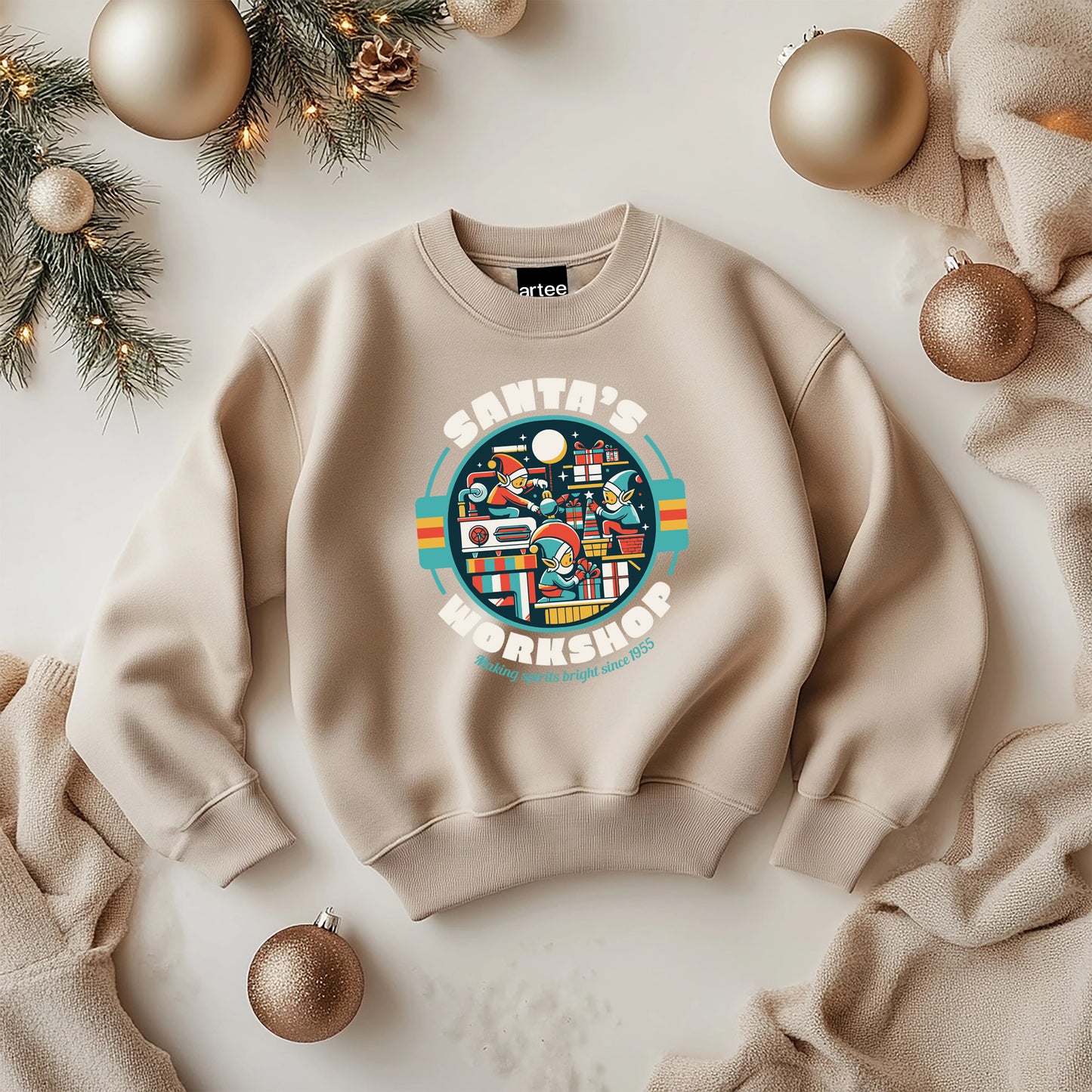 Trendy Santa's Workshop Wüstensand Weihnachten Sweatshirt