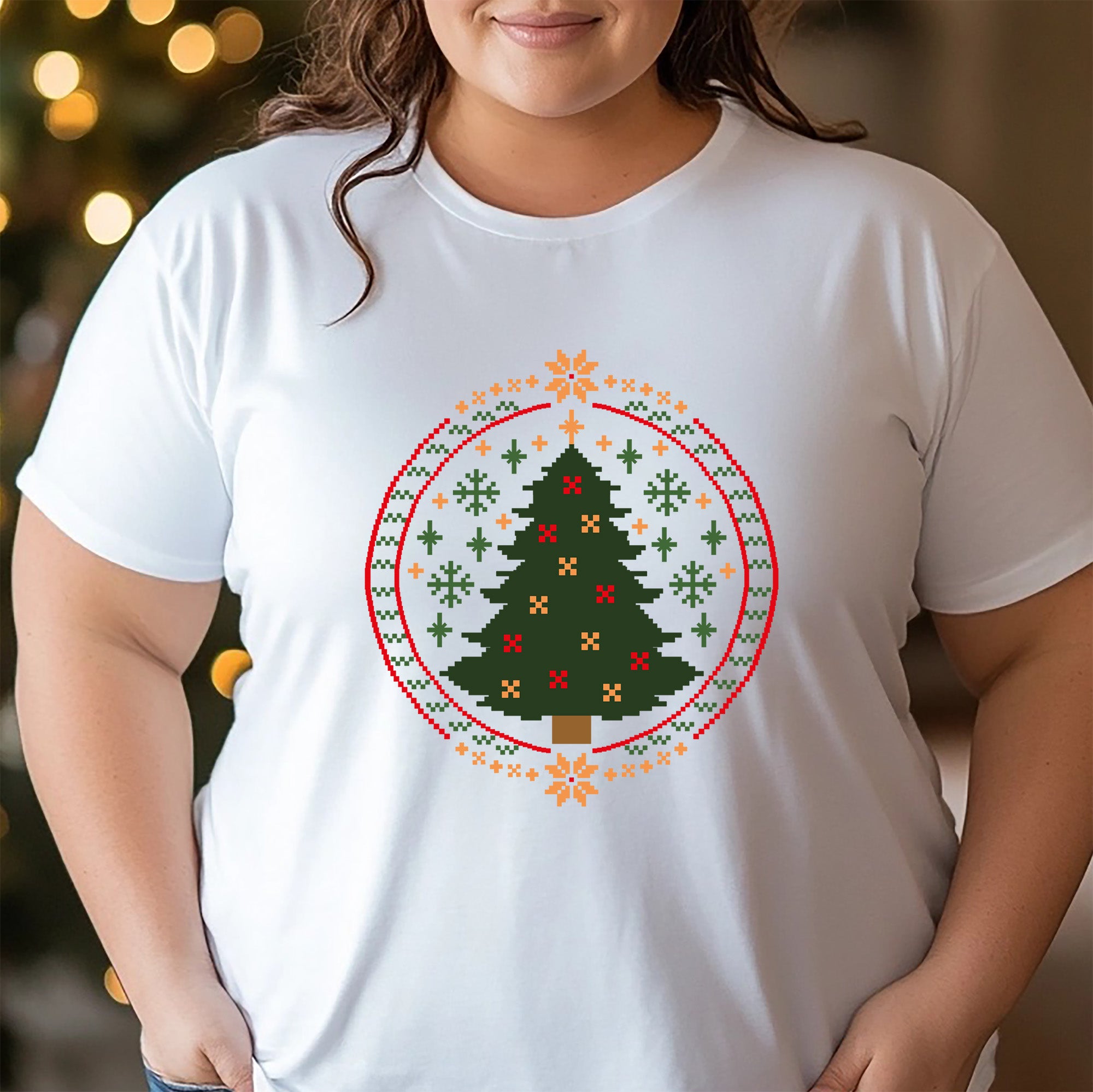 Festive Christmas T-Shirt with Santa & Tree Embroidery - Holiday Apparel