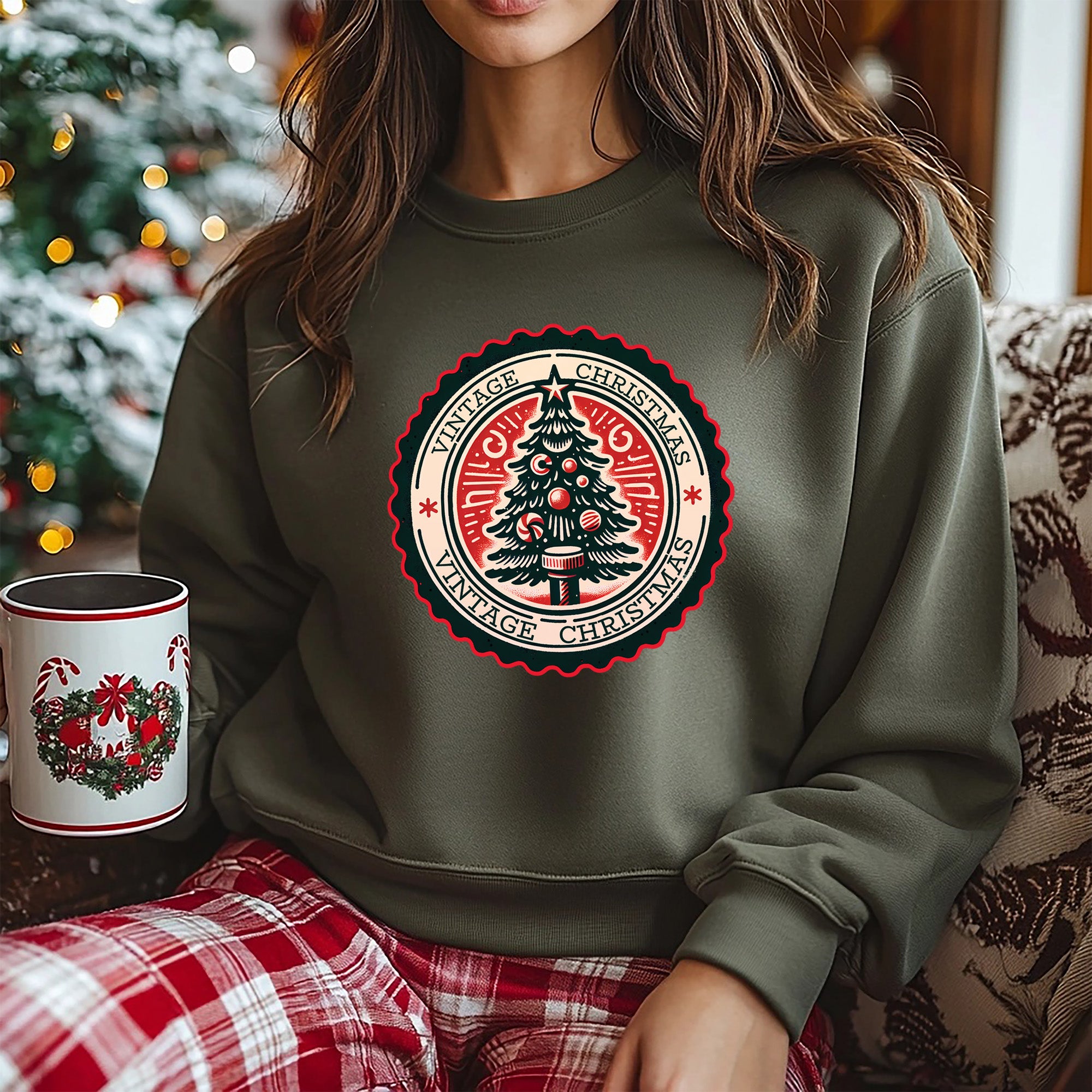 Vintage Christmas Et Pr Graphic Sweatshirt - Bottle Green